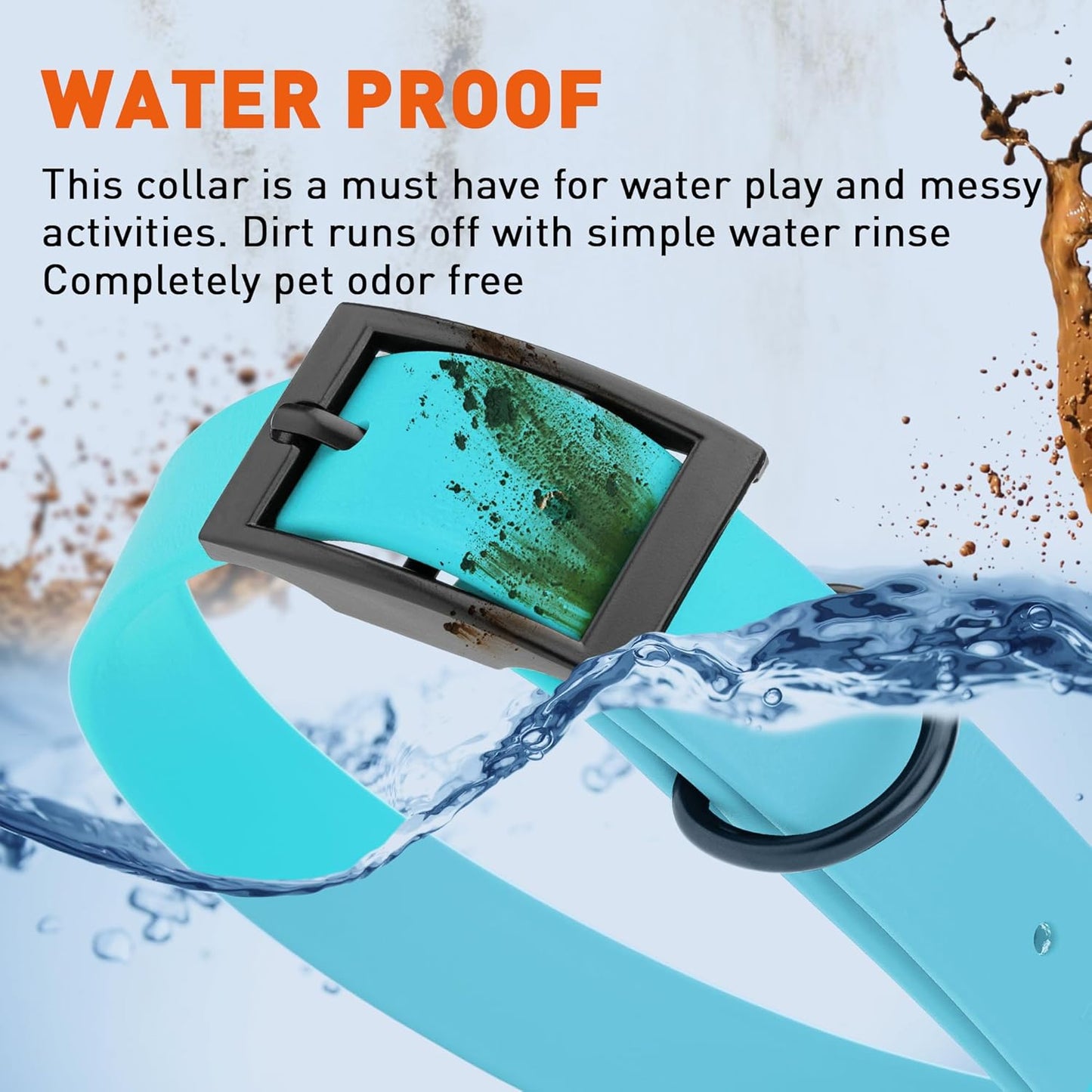 Dogline Biothane Waterproof Dog Collar Strong Coated Nylon Webbing with Black Hardware Odor- Proof for Easy Care Easy to Clean High Performance Fits Small Medium or Large Dogs, Sky Blue