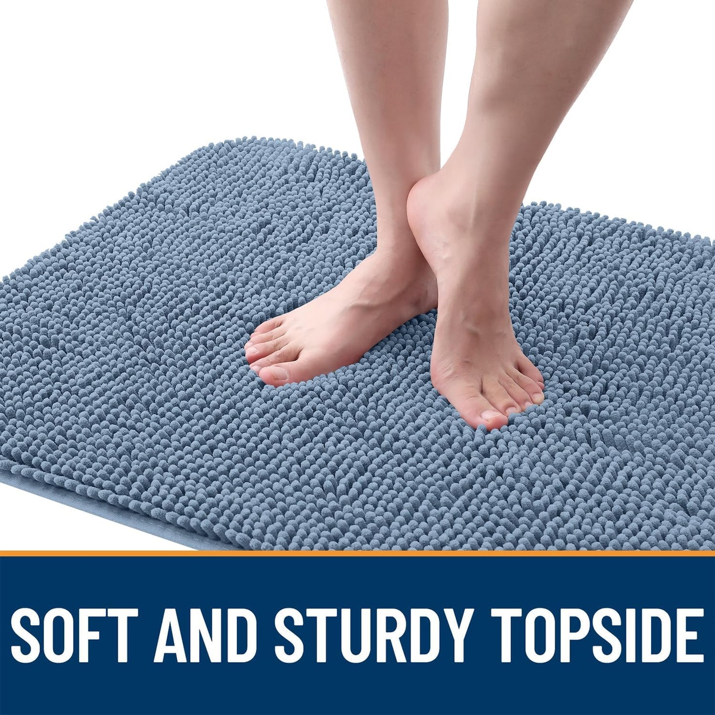 OLANLY Dog Door Mat for Muddy Paws 59x20, Absorbs Moisture and Dirt, Absorbent Non-Slip Washable Doormat, Quick Dry Chenille Mud Mat for Dogs, Entry Indoor Entryway Carpet for Inside Floor, Airy Blue