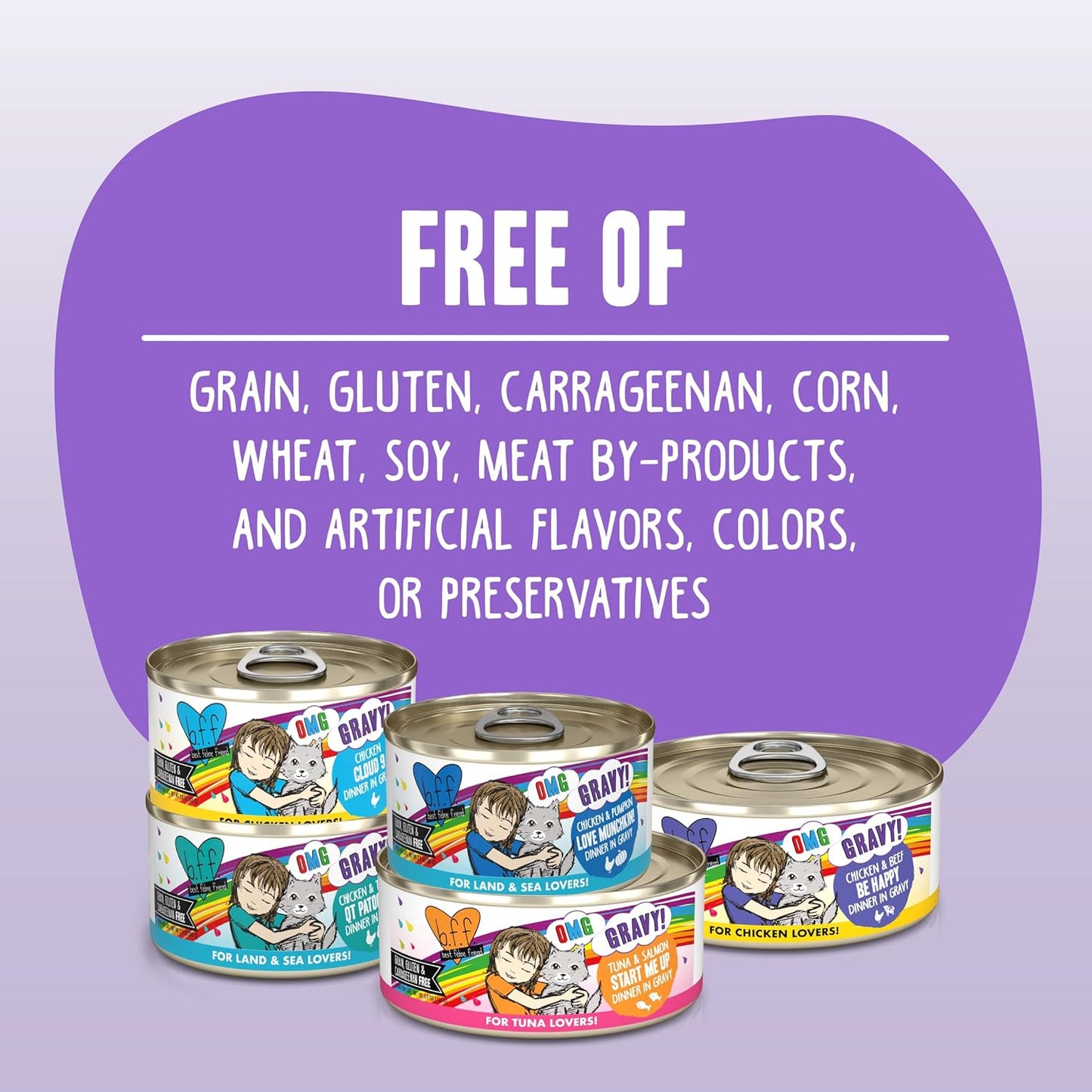 Weruva B.F.F. OMG - Best Feline Friend Oh My Gravy!, Chicken & Lamb Live N' Love with Chicken & Lamb in Gravy, 2.8oz Can (Pack of 12)
