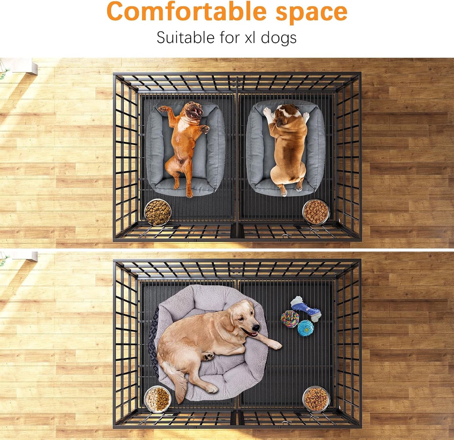 aboxoo 48/42 inch XL Dog Crate for Large Dog/Double Medium Dogs,Heavy Duty Metal Dog Cages,All Metal Open Top,Dog Kennel Indoor with Wheels,Floor Grid, Tray, Divider and Feeding Bowl