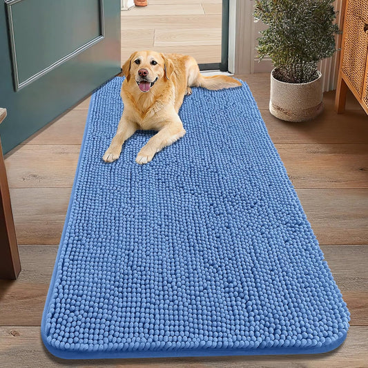 Smiry Dog Door Mat for Muddy Paws 48x30, Absorbs Moisture and Dirt Doormat, Non-Slip Washable Quick Dry Chenille Front Door Mat Indoor Entrance, Entryway Carpet for Inside Floor, Cornflower Blue