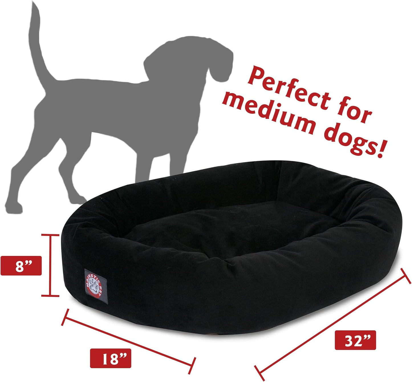 Majestic Pet 32 Inch Suede Calming Dog Bed Washable – Cozy Soft Round Dog Bed with Spine Support for Dogs to Rest their Head - Fluffy Donut Dog Bed 32x23x7 (Inch) - Round Pet Bed Medium – Black