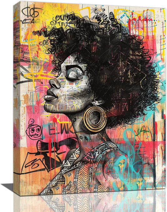 Quorin African American Wall Art Banksy Graffiti Black Woman Pictures Black Girl Wall Decor Canvas Print Painting Artwork for Bathroom Living Room Bedroom 12"x16"