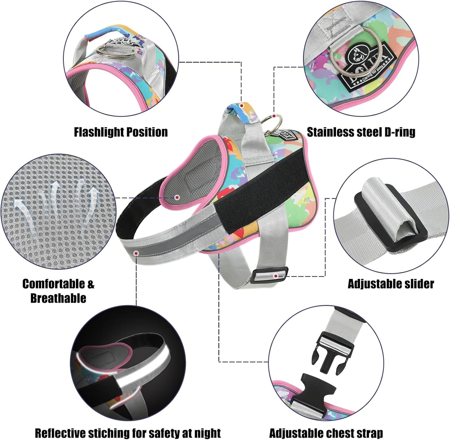 Bolux Dog Harness, No-Pull Reflective Dog Vest, Breathable Adjustable Pet Harness with Handle for Outdoor Walking - No More Pulling, Tugging or Choking (X-Small (Pack of 1), OilPainting)