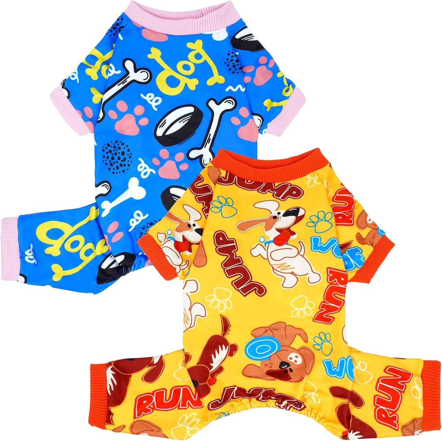 2PCS Dog Pajamas for Medium Sized Dog Pjs Clothes Puppy Onesies Outfits Pet Jammies Boy Girl Male Female Apparel Paw Bone Puppy Print M