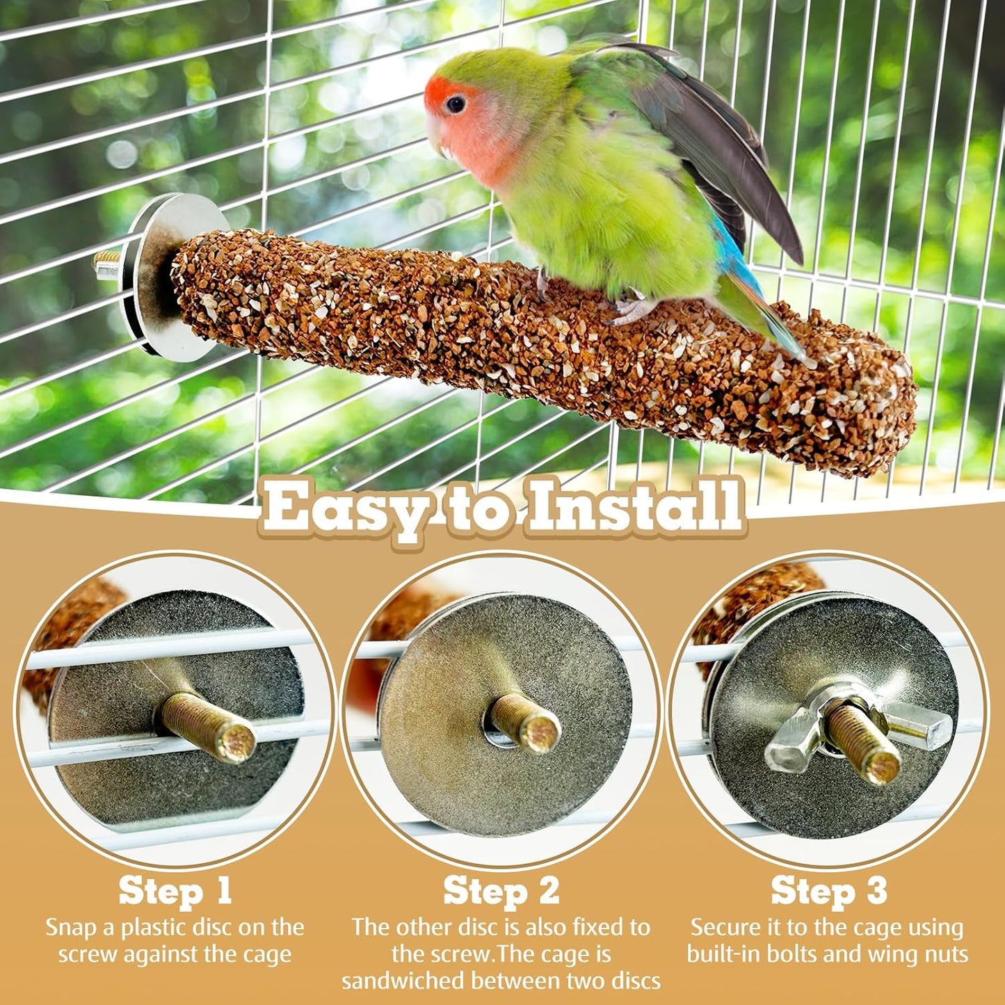 PINVNBY 4 PCS Natural Bird Perches Bird Grinding Stick Calcium Mineral Parrot Perch Stand Foot Claws Trimmer Chew Toy Bird Cage Accessories for Small Medium Budgie Cockatiel Conure Lovebird