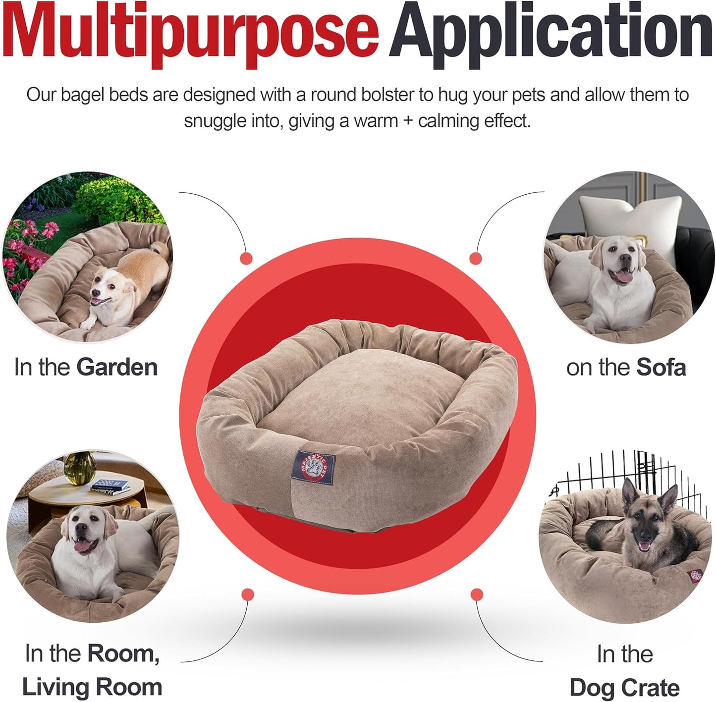 Majestic Pet 24 Inch Micro Velvet Calming Dog Bed Washable 24x19x7 (Inch) – Cozy Soft Round Donut Dog Bed with Spine for Head Support - Pet Bed Small - Pearl