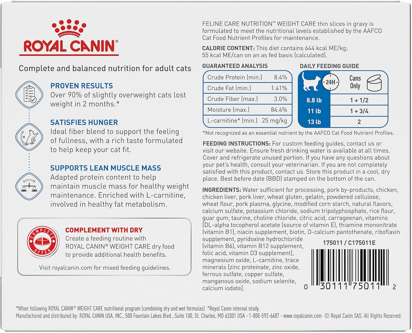 Royal Canin Feline Weight Care Thin Slices in Gravy Canned Adult Wet Cat Food, 3 oz cans 6-pack