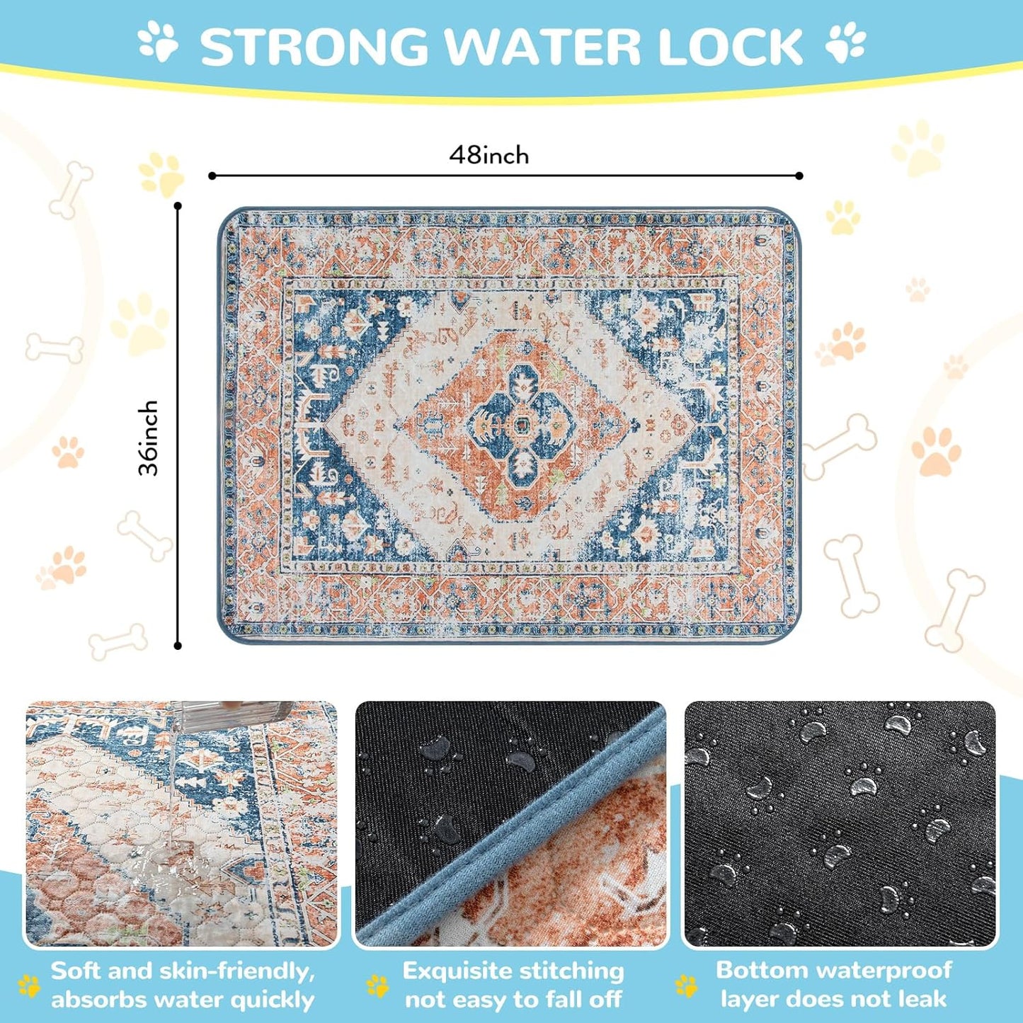 Lahome Reusable Washable Puppy Pads - 2 Pack Super Absorbent & Waterproof Dog Training Mats for Potty, Crate and Floor - Leakproof Pee Pads with Non-Slip Backing (Beige Blue, 36"x48")