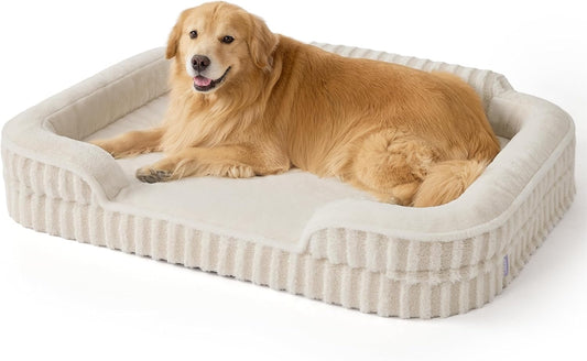 LE SURE Cute XL Dog Beds, Orthopedic Waterproof Dog Bed for Extra Large Dogs, Non-Slip Bottom and Egg-Crate Foam Big Pet Couch Sofa with Washable Removable Cover, Beige