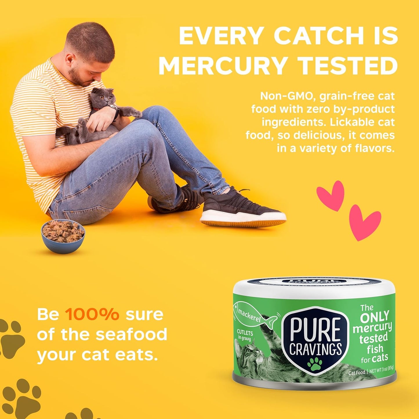 Wet Cat Food Canned Mackerel Cutlets in Gravy, Every Catch is Mercury Tested, Moist Can Fish for Cats, Grain-Free, Protein, Non-GMO, Pack of 12