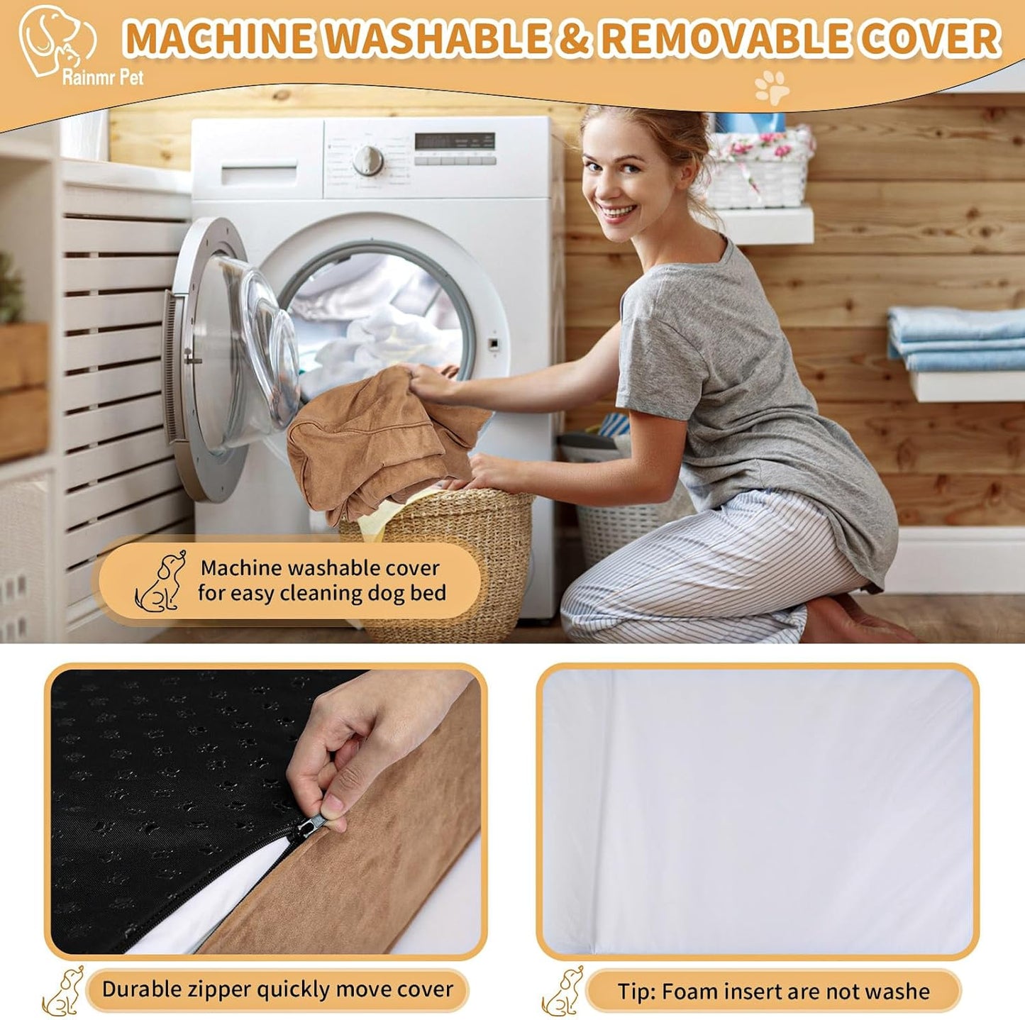 Large Orthopedic Dog Bed, 7" Memory Foam with Waterproof Liner, Chew Resistant Microsuede Cover, Removable and Washable, for Indoor, Outdoor, and Car Use, Nonskid Base, 52"x36" XL Khaki