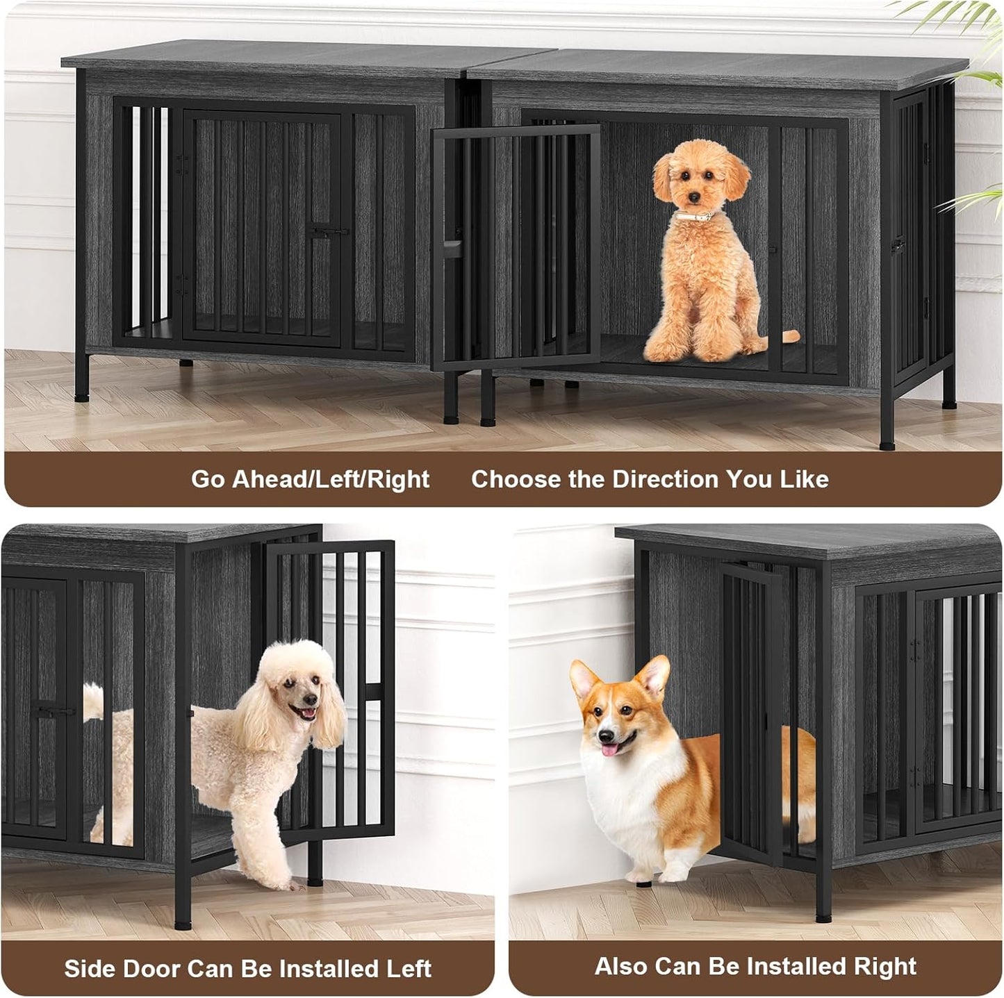 EasyCom 31.5" Small Dog Crate Furniture, Chew-Resistant Dog Crates for Small and Medium Dogs, Dog Kennel Furniture Indoor with 2 Doors and 3.94" Raised Feet, as TV Stand, End Table, Crate Table