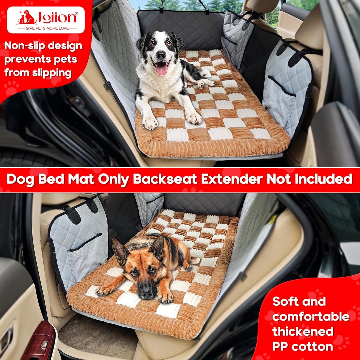 Dog Car Bed Mat, Non-Slip Backseat Extender Pet Blanket, Plaid Dog Bed for SUVs, Sedans & Trucks, Chew-Resistant Travel Pad for Dogs, Easy Clean & Scratch-Proof & Comfort (50"x24.6")