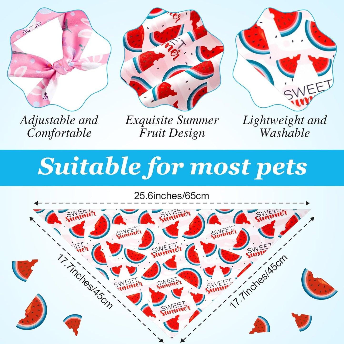 Weewooday 50 Pcs Fruit Dog Bandanas Bulk for Dogs Soft Bibs Adjustable Triangle pet Bandana for Small Medium Large Costume(Fruits Pattern, 25.6 x 17.7 x 17.7 Inch)