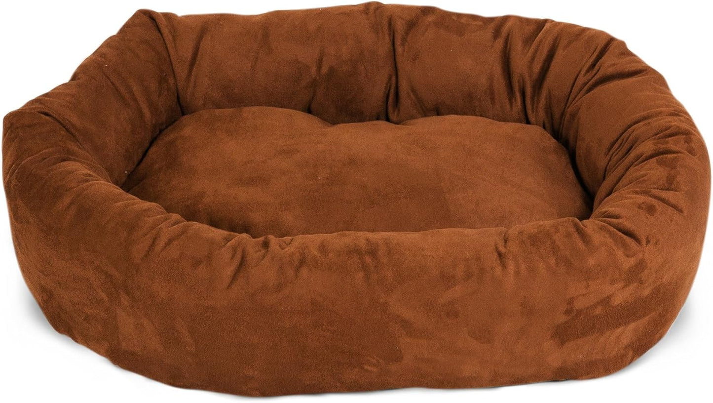 Majestic Pet 52 Inch Suede Shredded Memory Foam Mix Calming Extra Large Dog Bed Washable 52 x 35 x 11 (Inch) - Cozy Soft Round Donut Dog Bed with Spine for Head Support - Pet Bed Rust