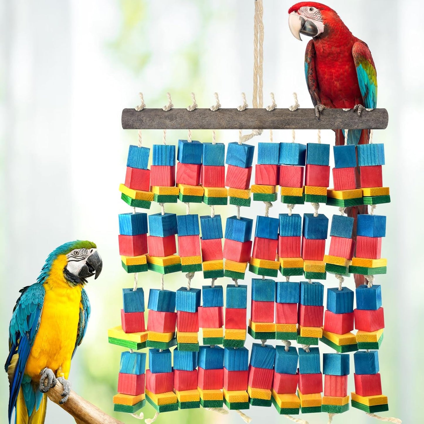 Extra Large Bird Toys, 21.6inch XL Macaw African Grey Parrot Chewing Toys, Natural Wooden Block Knots Tearing Toy Parrot Cage Accessories for Big Birds