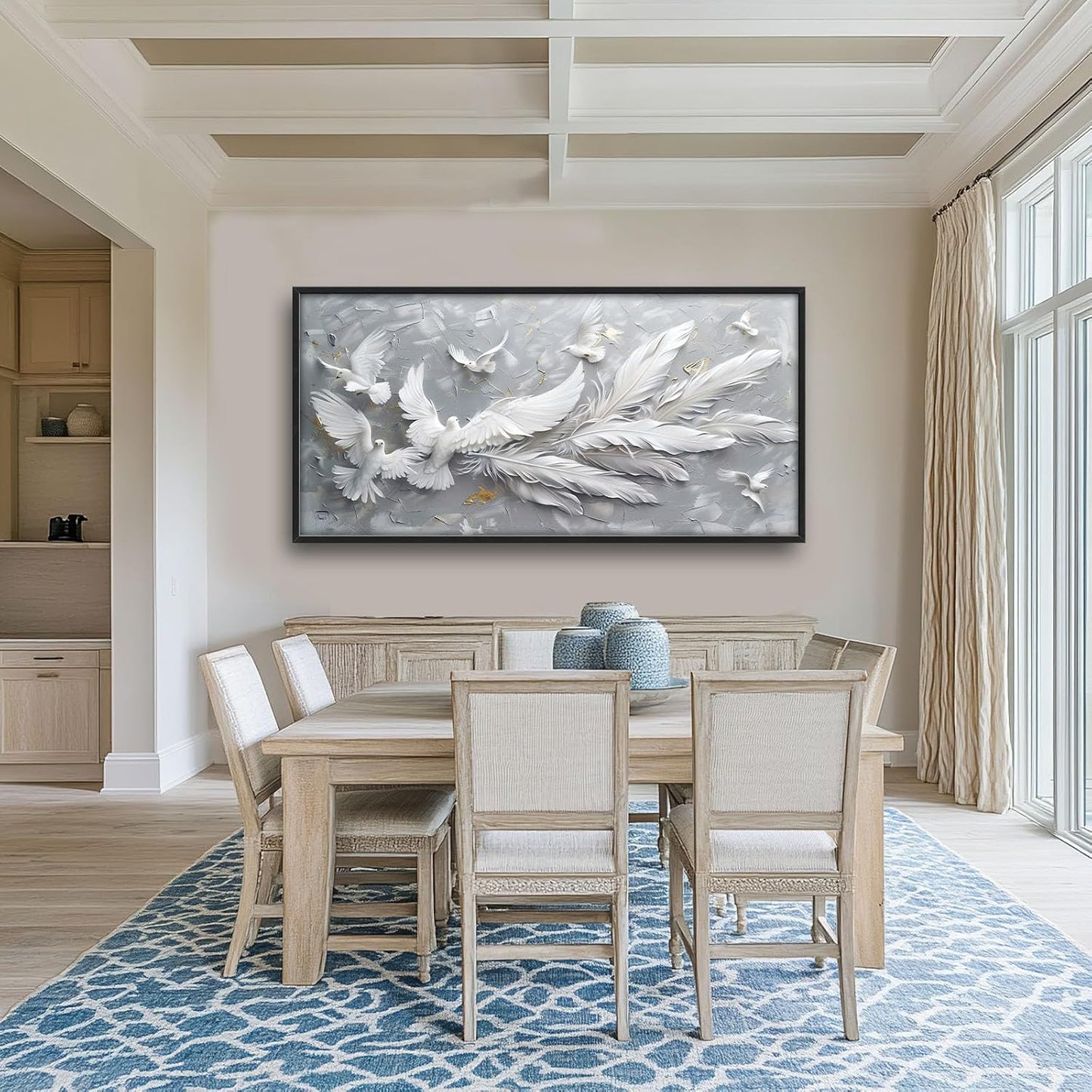 Quorin Feather Dove Bird Large Wall Art White Gray Holy Wings Pictures Peaceful Birds Flying Wall Decor Canvas Print Painting Artwork for Bathroom Living Room Bedroom 60L x 30W