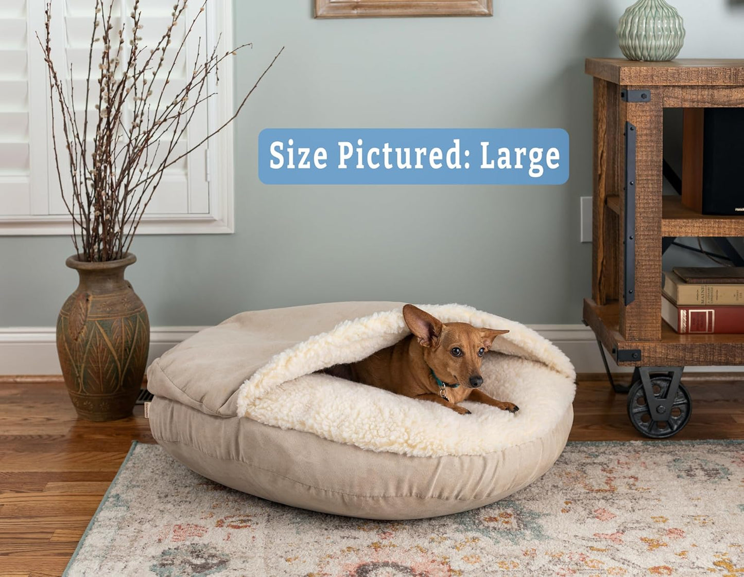 Snoozer Luxury Cozy Cave Dog Bed - Indoor Dog Bed with Cover Cave, Covered Calming Burrow for Medium & Large Sized Pets with Blanket Attached, Enclosed, Washable - XL, Buckskin