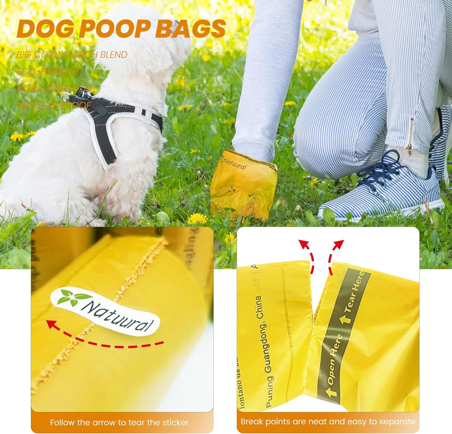 Dog Poop Bags Rolls-600 Counts, 40Rolls, Biodegradable Poop Bags Made of Cornstarch, 100% Leak Proof and Easy to Open (Yellow)