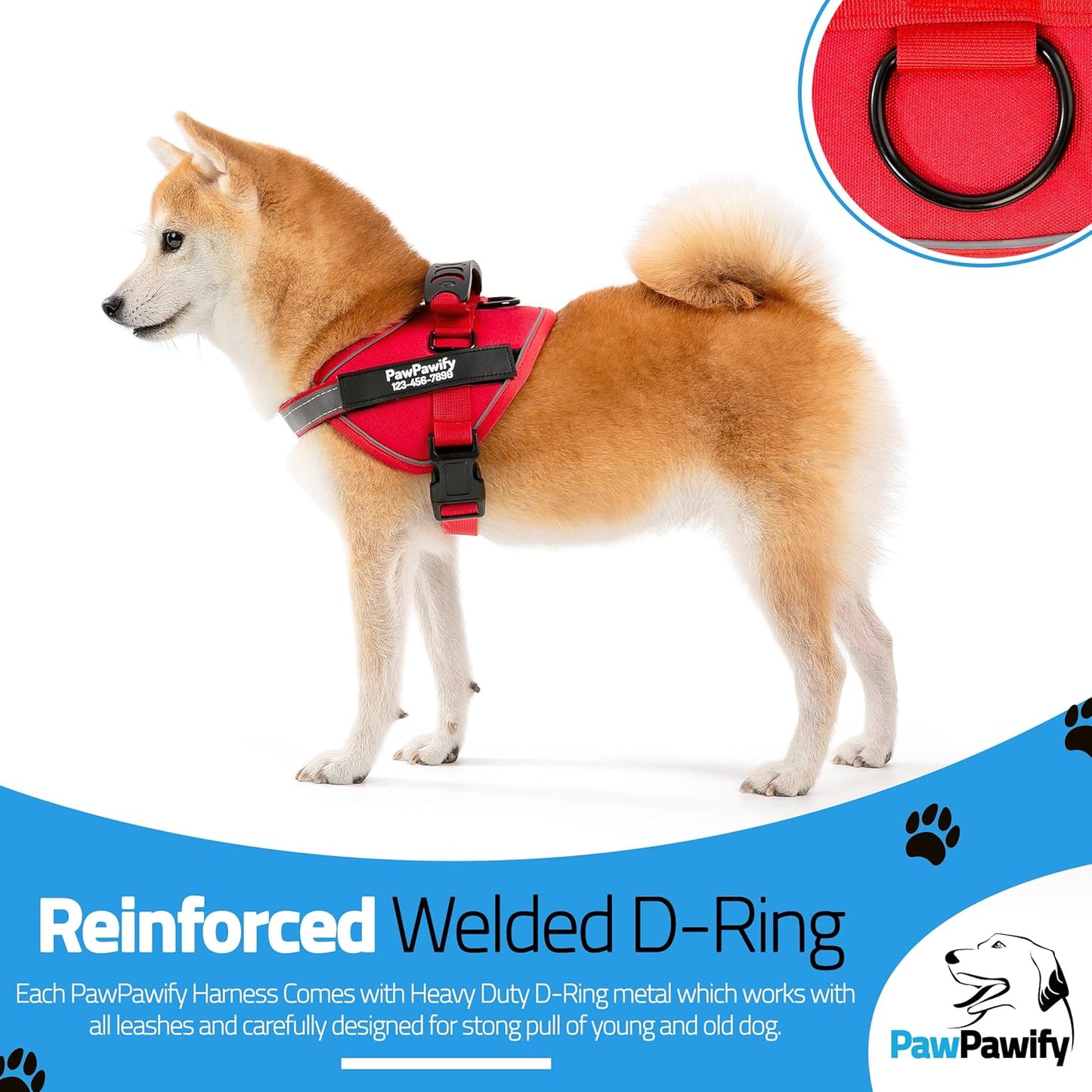 PawPawify Custom No Pull Dog Harness with Name and Phone Number, Heavy Duty Personalized Pet Vest to Prevent Tugging, Pulling, or Choking, Training and Walking (New Red, L (40-60 LBS))