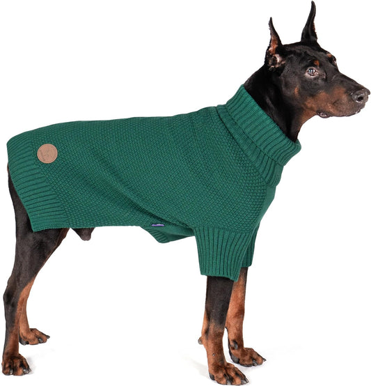cyeollo Dog Sweater Pullover Turtleneck for Large Dogs, Classic Knitwear Fall Winter Cold Weather Dog Clothes Warm Pet Apparel Small Medium Large Dog Sweaters, Green 2XL