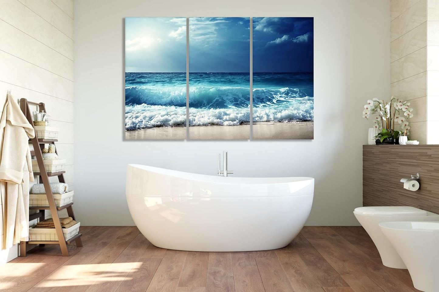 Nature Wall Art Prints - Ocean Forest Mountain Lake Canvas Landscapes - Small to Extra Large Living Room Bedroom Kitchen Bathroom Décor (Summer Ocean Beach, 55L" x 83W"- 3 Panels)