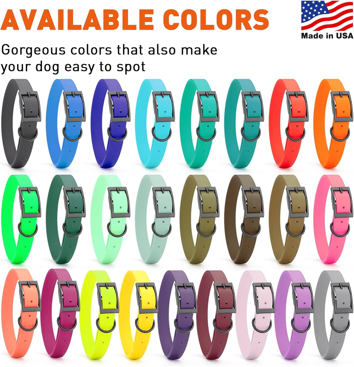 Dogline Biothane Waterproof Dog Collar Strong Coated Nylon Webbing with Black Hardware Odor- Proof for Easy Care Easy to Clean High Performance Fits Small Medium or Large Dogs, Sea Foam Green