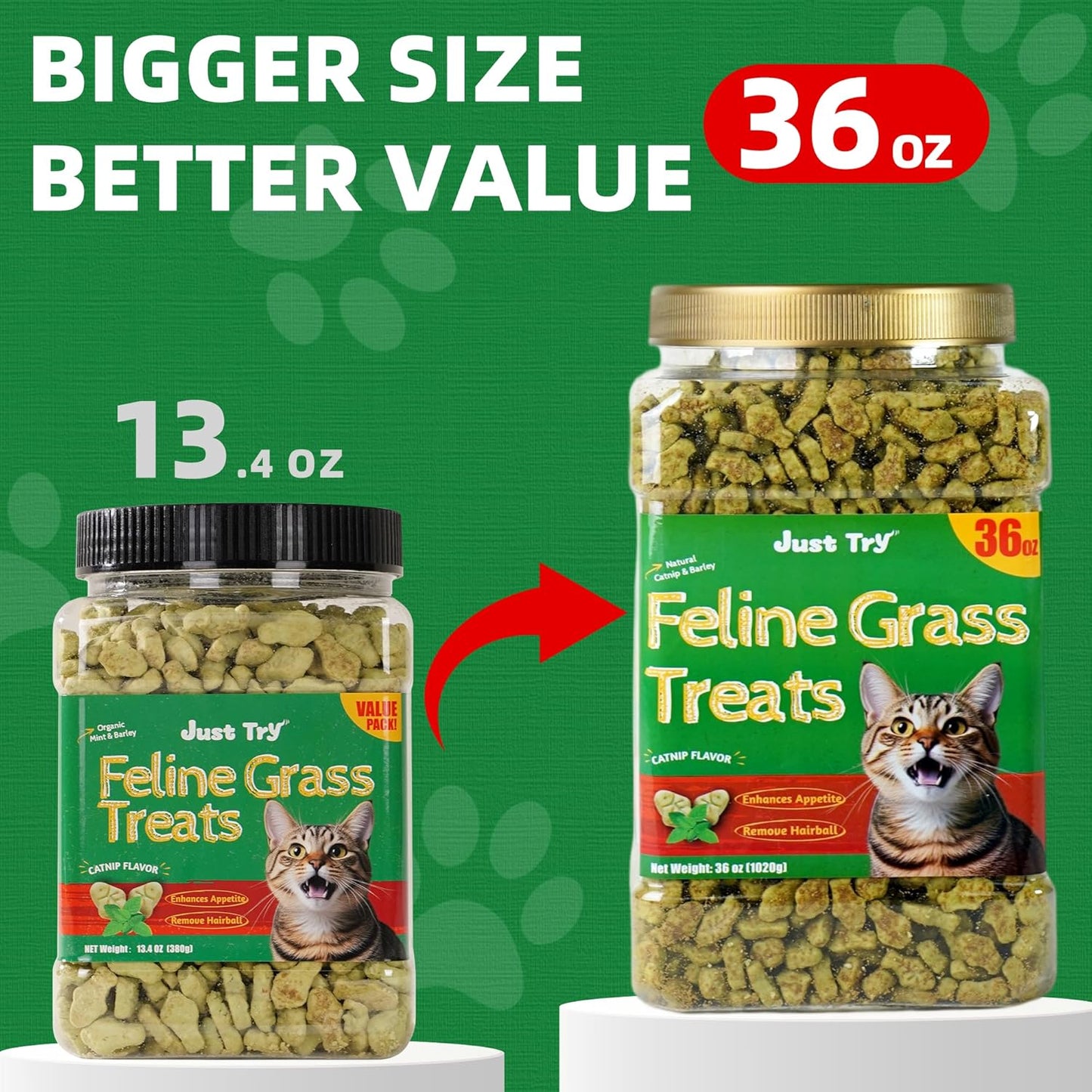 Just Try 36 OZ Cat Treats for Indoor Cats Hairball Control Natural Salmon Healthy Cat Grass Treats Kitten Snacks Training Biscuits Catnip for Cats Dental Care