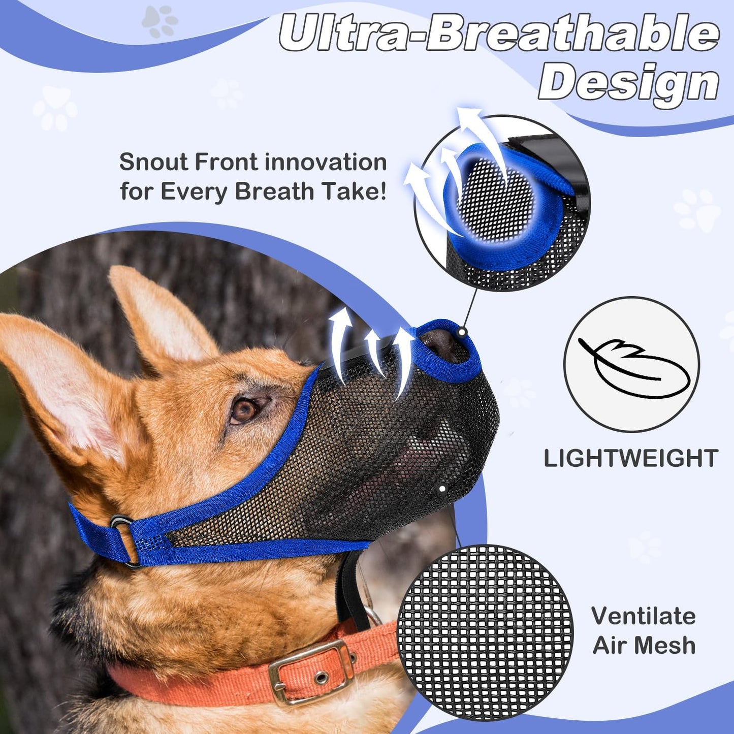 Dog Muzzle, Soft Air Mesh Muzzle for Small Medium Large Dogs Anti Biting Barking Chewing Scavenging, Breathable Adjustable Loop Pets Muzzle with Front Opening Design Allows Panting Drinking (Blue,XL)
