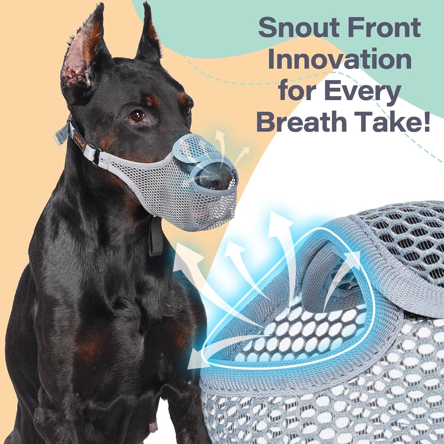 LUCKYPAW Dog Muzzle for Large Medium Small Dogs, Patented Mesh Muzzle to Prevent Biting Chewing Eating, Soft Mouth Guard with Front Opening Design for Drinking Panting (Grey, XS)
