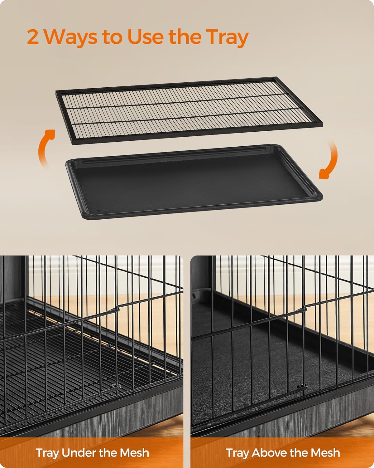 Feandrea Dog Crate Furniture, 44.1" Side End Table, Modern Kennel for Dogs Indoor up to 80 lb, Heavy-Duty Dog Cage with Multi-Purpose Removable Tray, Double-Door Dog House, Ink Black UPFC004B01