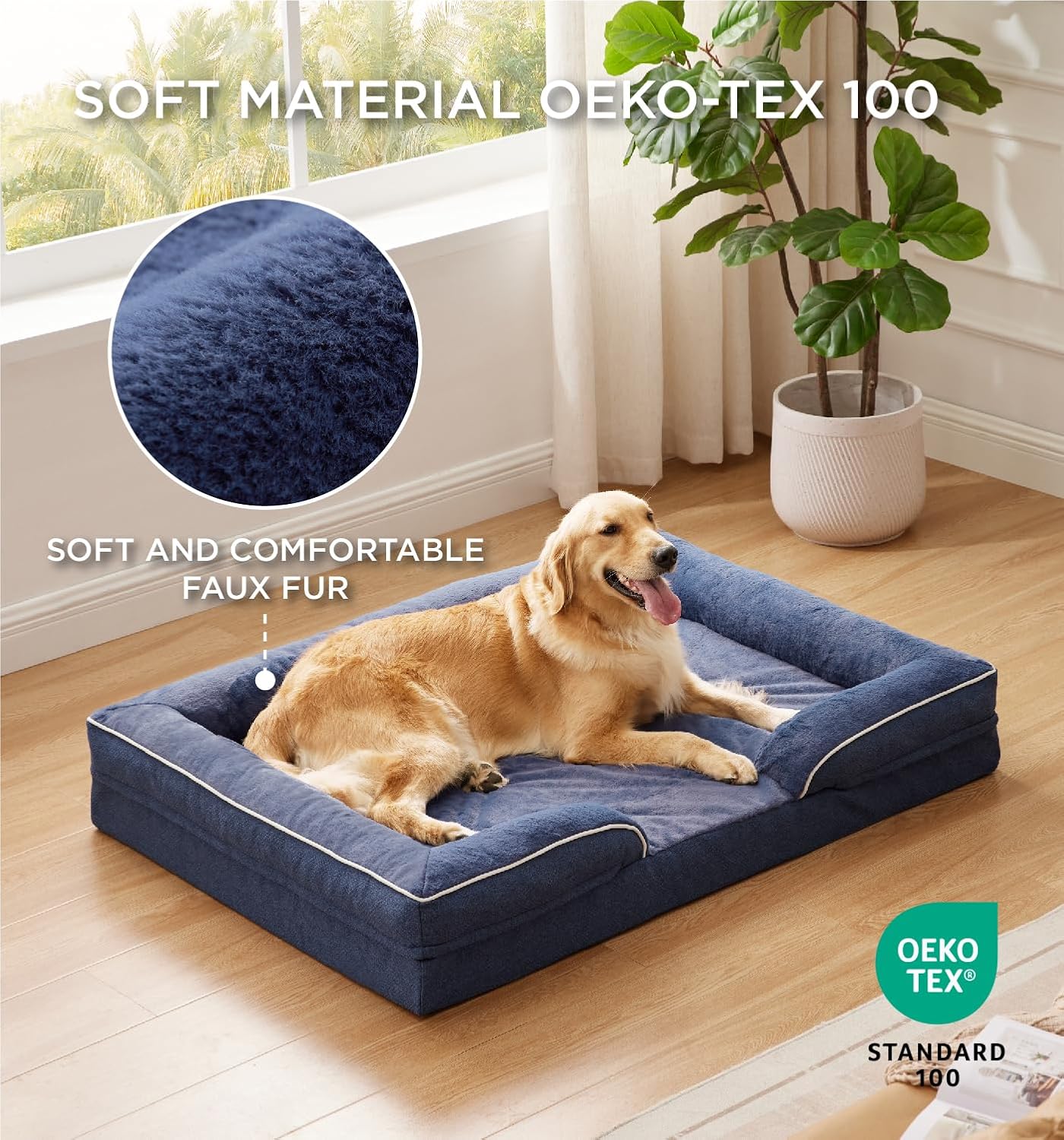 Made4Pets Orthopedic Dog Bed for Extra Large Dogs, Supportive Foam XL Pet Bed Sofa with Washable Removable Cover, Waterproof Large Dog Couch Bed, Non-Slip Bottom and Egg-Crate Foam, Grey