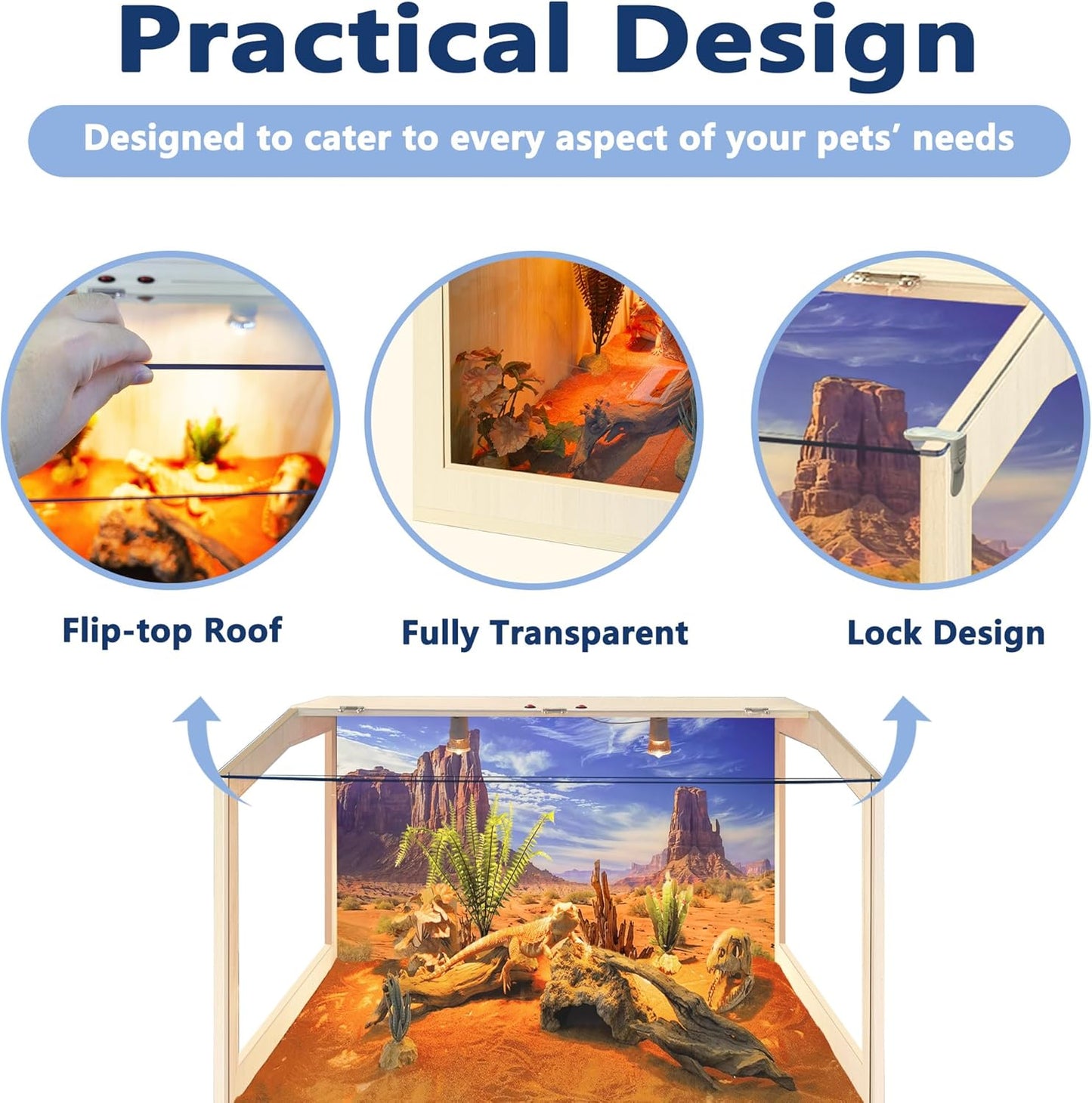 Prolee Bearded Dragon Tank, Reptile Enclosure, Snake Tank, Reptile Terrarium, Built-in Light Fixtures with Switch, (23 Gallon, 24" Long, Clear Acrylic Roof)