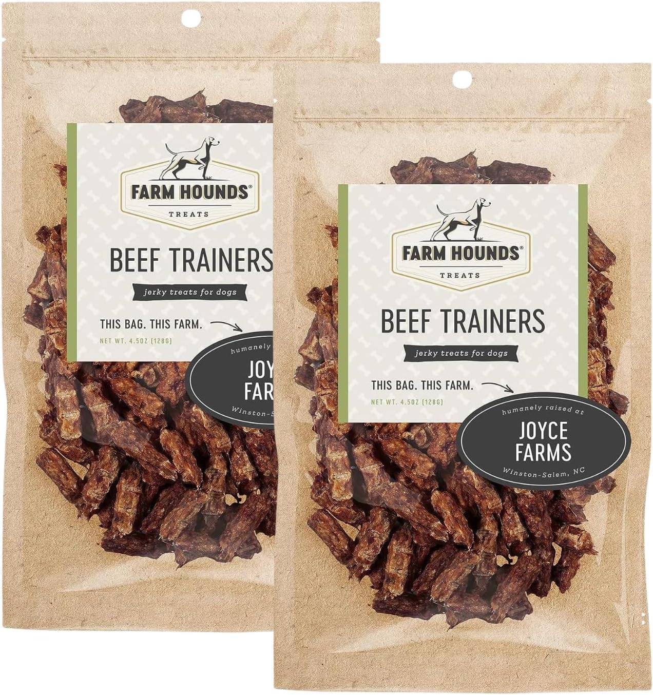 Farm Hounds - Beef Trainers - Premium Natural Beef Jerky for Dogs - Made from 100% Humanely Raised Cattle - Easy-Break - Great for Training & Treats - No Added Fillers - Made in USA - 4.5 oz - 2 Pack