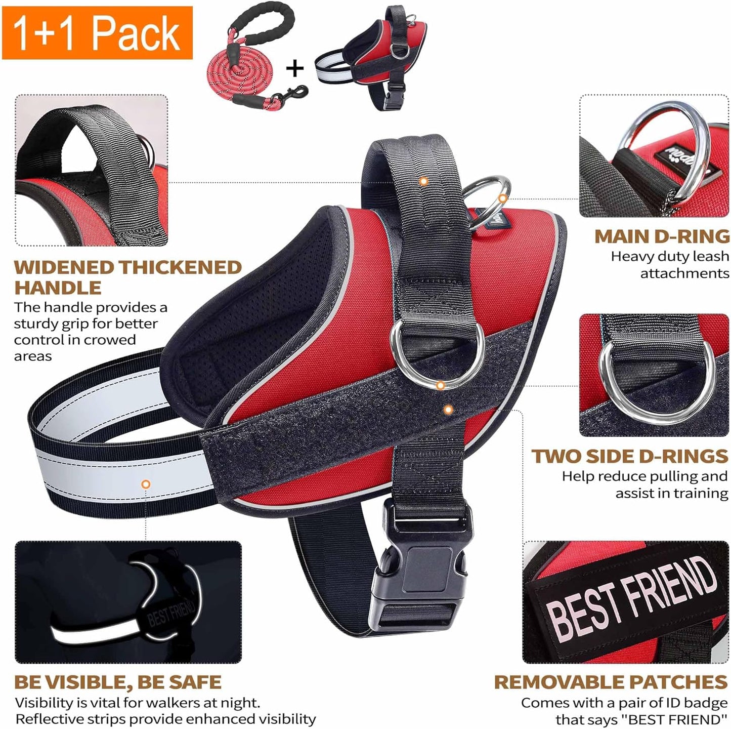 Haapaw Essential Dog Harness, No Pull Pet Vest with 3 Leash Clips, No Choke, Reflective, Adjustable and Padded, for Easy Walking and Training for Small Dogs(S, Red)