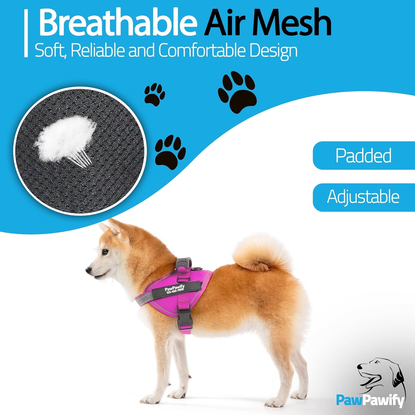 PawPawify Custom No Pull Dog Harness with Name and Phone Number, Heavy Duty Personalized Pet Vest to Prevent Tugging, Pulling, or Choking, Training and Walking (New Pink, S (10-19LBS))