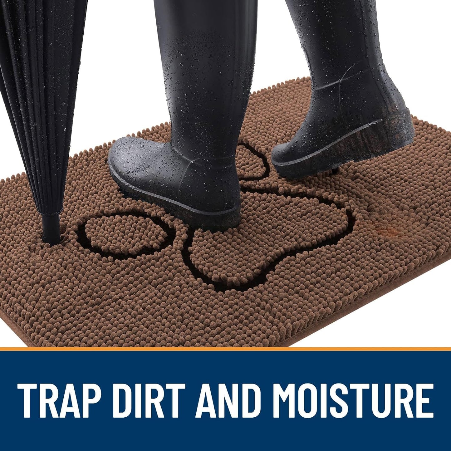 OLANLY Door Mat for Muddy Dog Paws 48x30, Ultra Absorbent Chenille Mud Doormat with Paw Print Design, Non-Slip Washable Doormat for Indoor Entryway, Quick-Dry Pet Bed Mats for Dirty Dogs, Mocha