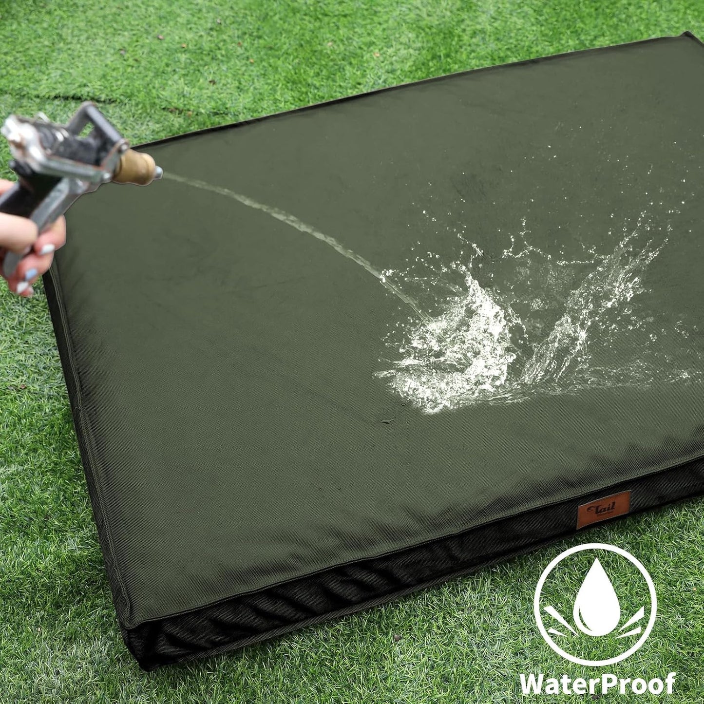 Outdoor Dog Bed for Small Dogs, Waterproof Dog Crate Bed for Small Dogs, Orthopedic Egg Crate Foam Puppy Beds with Washable and Removable Oxford Cover, Dark Green