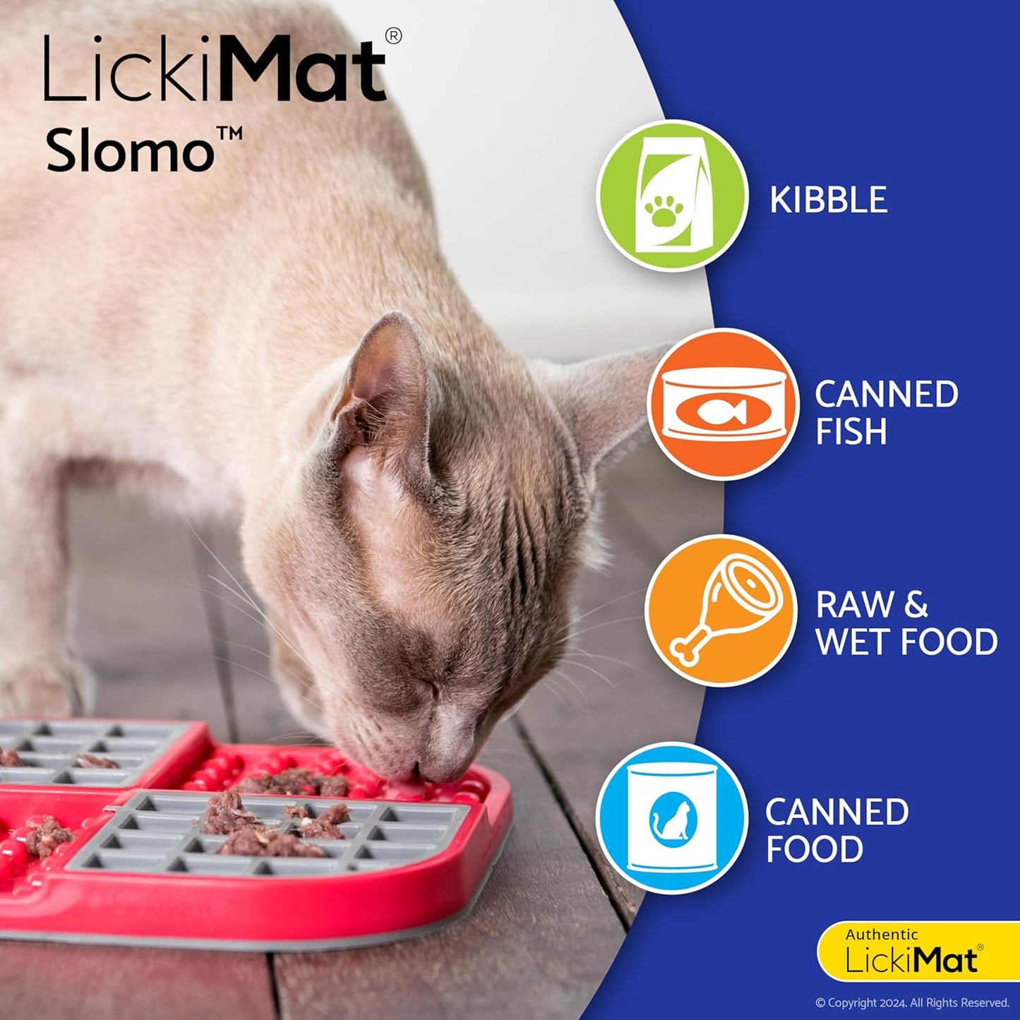 LickiMat Slomo, Cat Slow Feeder Lick Mat, Boredom Anxiety Reducer; Perfect for Food, Treats, Yogurt, or Peanut Butter. Fun Alternative to a Slow Feed Cat Bowl or Dish, Purple