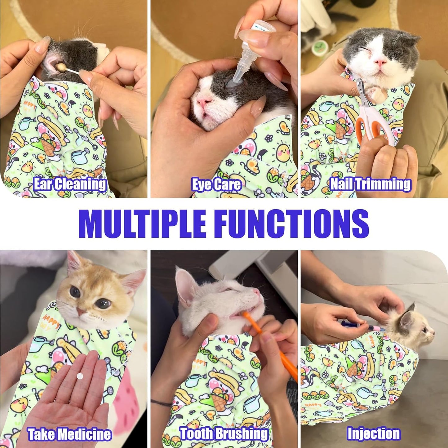 XANGNIER Cat Wrap for Grooming,Cat Restraint Wrap for Cutting Nails,Fabric Burrito Wrap for Nail Clipping, Anti-Scratch, Anti-Escape,Multifunctional Swaddle Wrap Pet Tool (20.8 x 20.8 Inch)