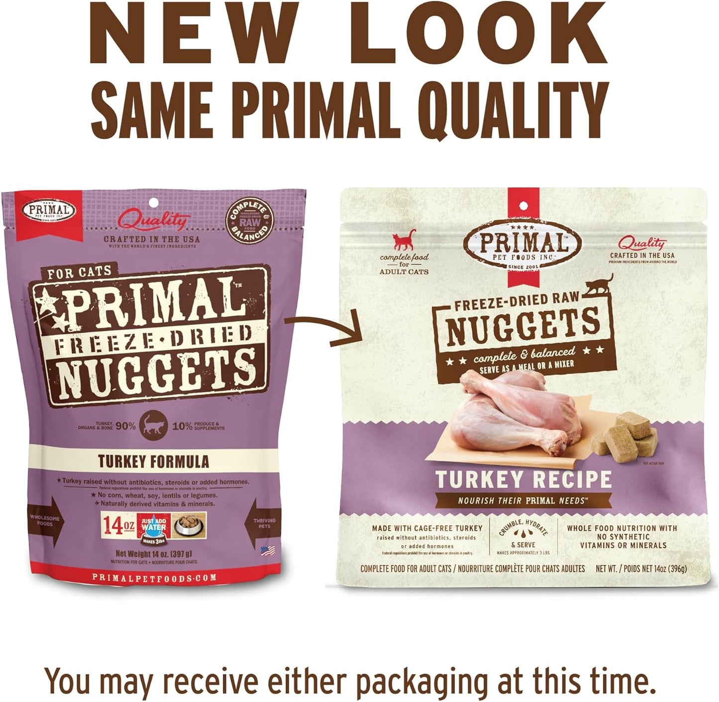 Primal Freeze Dried Raw Cat Food Nuggets Turkey, Complete & Balanced Meal or Topper, Premium, Healthy, Grain Free, High Protein Raw Cat Food with Probiotics (5.5 oz)