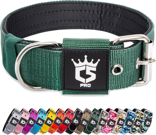 TSPRO Tactical Dog Collar 1.5 Inch Wide Thick Dog Collars with Heavy Duty Metal Buckle, Durable, Strong, Adjustable for Medium to Large Dogs (Green M)
