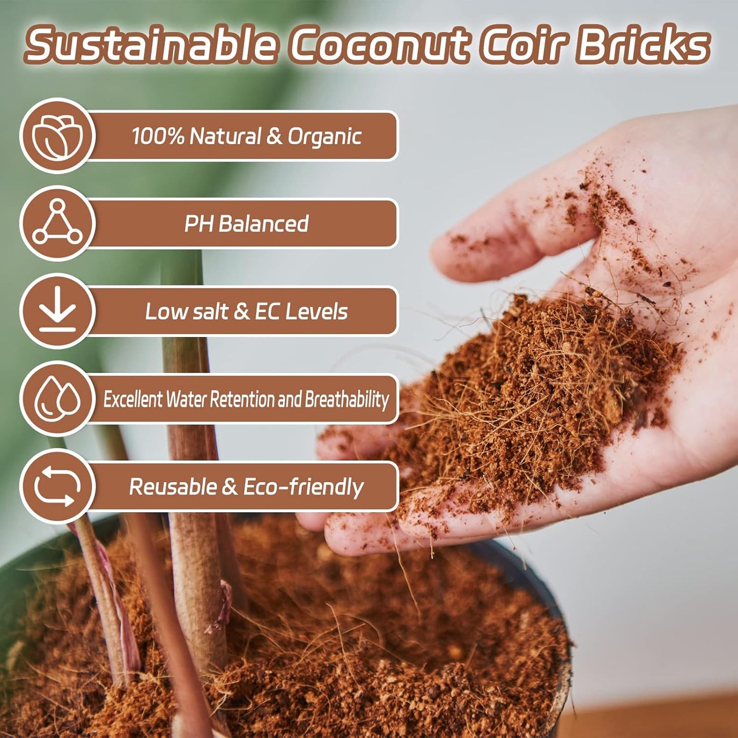 Riare 8pcs Organic Coco Coir Bricks Soil Blocks- 100% Natural Compressed Coco Peat Brick Coconut Fiber Substrate with Low EC& pH Balance, High Expansion Coco Coir Pith Coconut Husk for Garden
