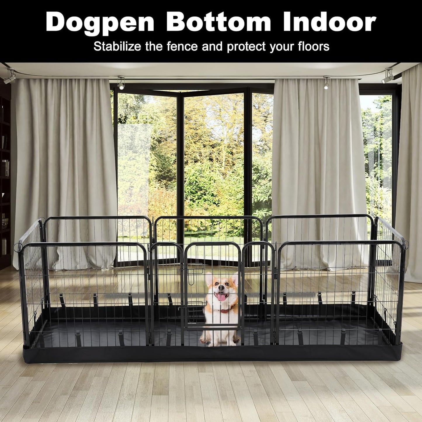 PJYuCien Rectangle Dog Playpen Bottom Pad - Fits 8 Panels 24"" Width Metal Dog Playpen -24""x72"" Size 600D Oxford Cloth Waterproof Playpen Bottom Pad (Note: Only Bottom Pad, No Playpen!!!), Black