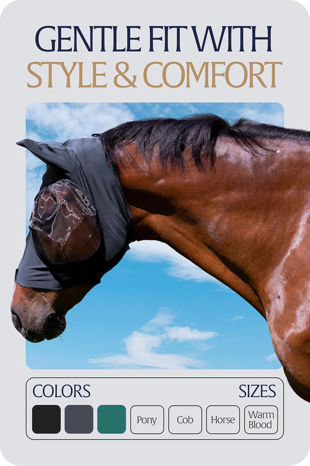 Equinavia Bug Out Fly Mask | Against Flies, Insects, UV Rays - Carbon Grey - Pony