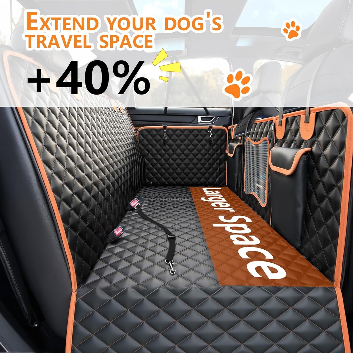 Back Seat Extender for Dogs,Dog Car Seat Cover for Back Seat with Hard Bottom Holds 500 lbs,Car Seat Protector,Waterproof Extender for Dogs,Dog Hammock,600D Nonslip,Pet Bed for Cars,SUVs, Small Trucks