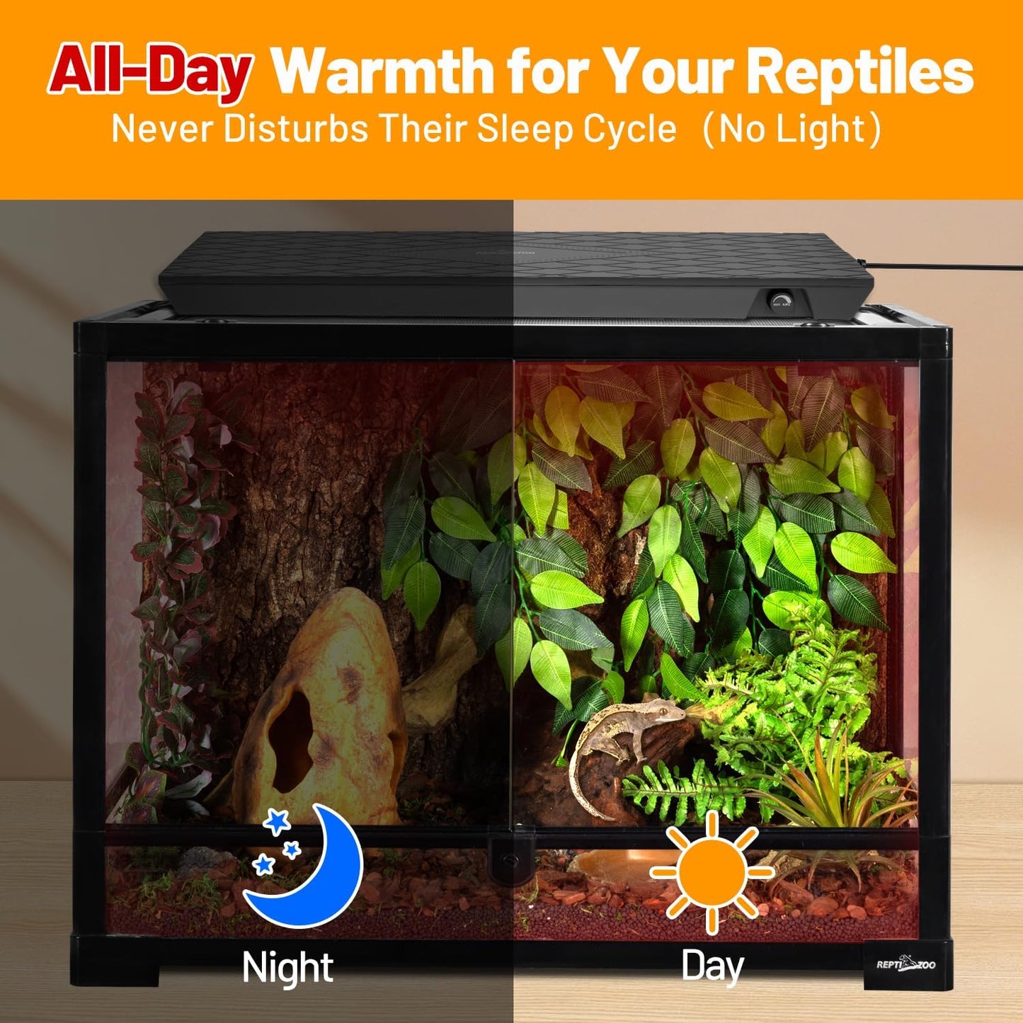 REPTI ZOO Reptile Heat Panel Adjustable Temperature Reptile Heating Plate, Mountable Under Lid, for Hermit Crabs/Leopard Geckos/Turtles/Snakes/Lizards