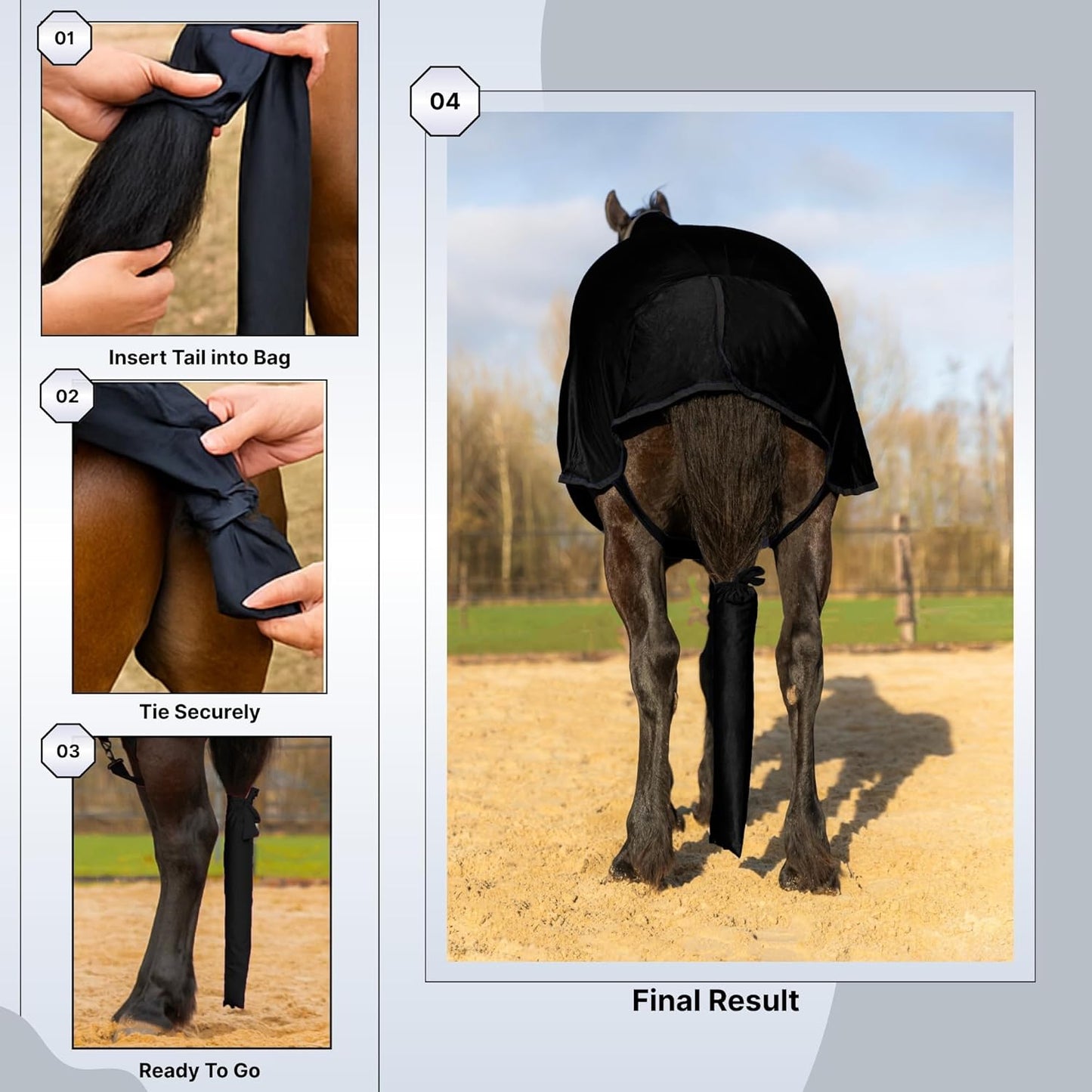 RESISTANCE Spandex Horse Tail Bag Only for Horses - 23"x10" Ties, Nylon Material - to Keep The Horse Tail Clean and Protected - Dark Purple (Pack of 3)