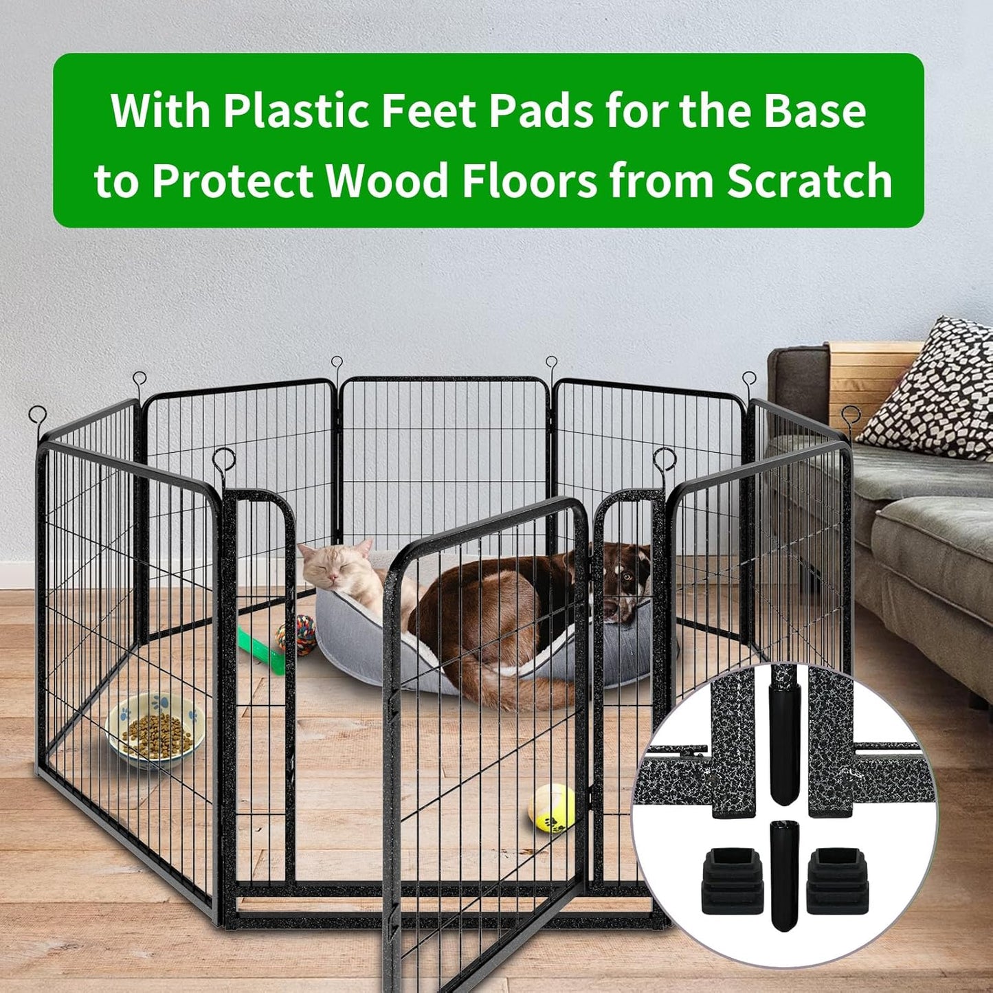 Dog Playpen Outdoor Extra Wide 8 Panels Heavy Duty Dog Fence 32" Height Anti-Rust with Doors Portable for RV Camping Yard, Total 21FT, 35 Sq.ft, Snowy Black